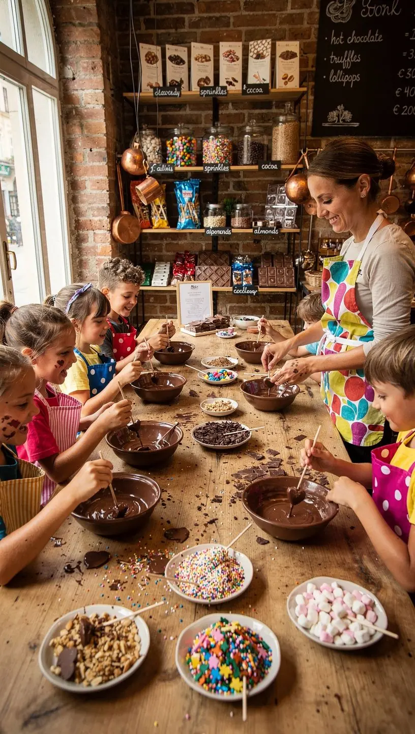 Ein Gruppenfoto von Teilnehmern, die stolz ihre fertigen Pralinen prГ¤sentieren.