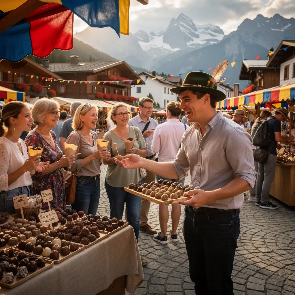 Die Teilnehmer probieren frisch hergestellte Pralinen und genießen die Vielfalt der Aromen.