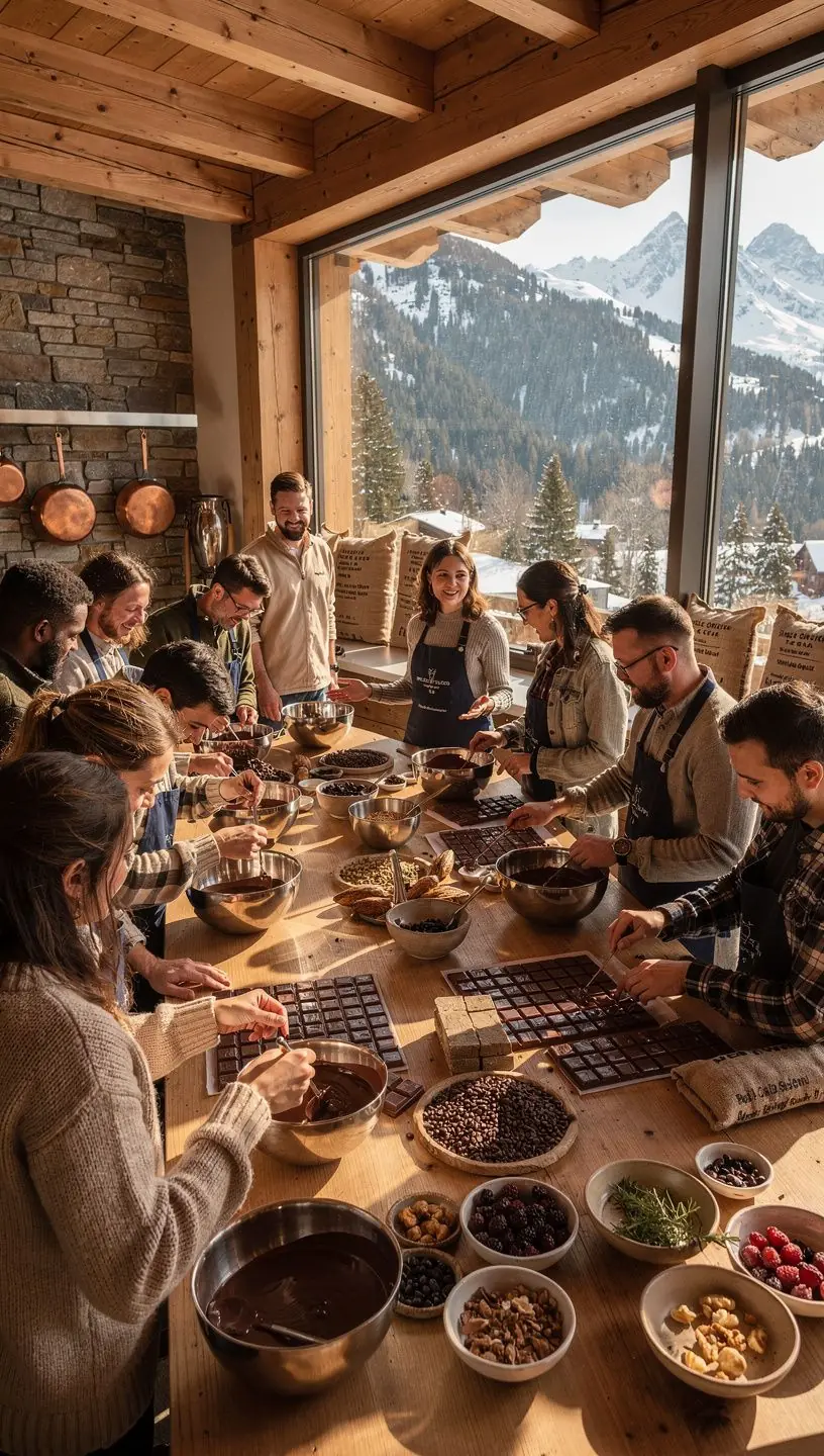 Schokoladenkurs mit verschiedenen TrГјffeln und Pralinen auf einem Tisch.